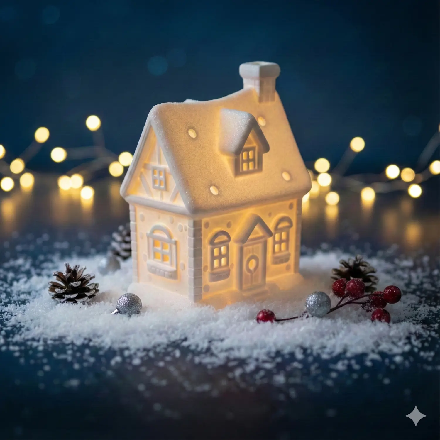 Kleines Teelichthaus für Weihnachtsdorf – Original Design, LED-geeignet 76x60x107mm